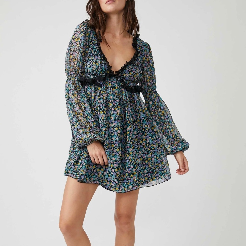 Free People Pennie Mini Dress in Black Combo